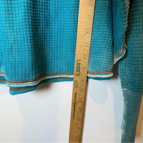 Sundance Gentry Henley Waffle Knit Drop Shoulder Teal Long Sleeve Top NWT - Picture 7 of 11